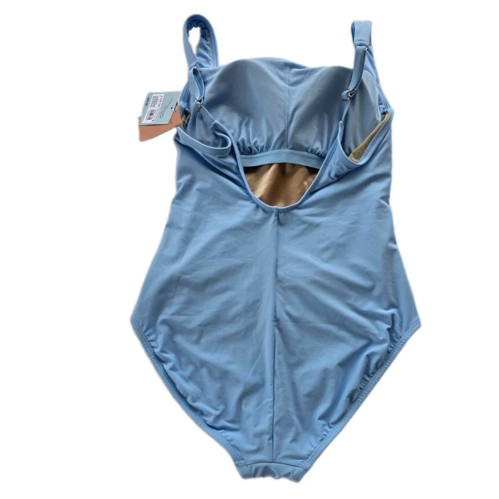 Shade & Shore Light Blue Ruched Square Neck Tummy Control One-Piece Suit L (343)